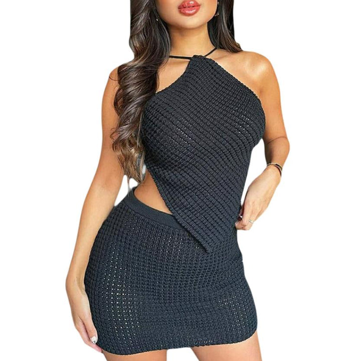 Halter Neck Striped Top High Waist Short Dress Sets